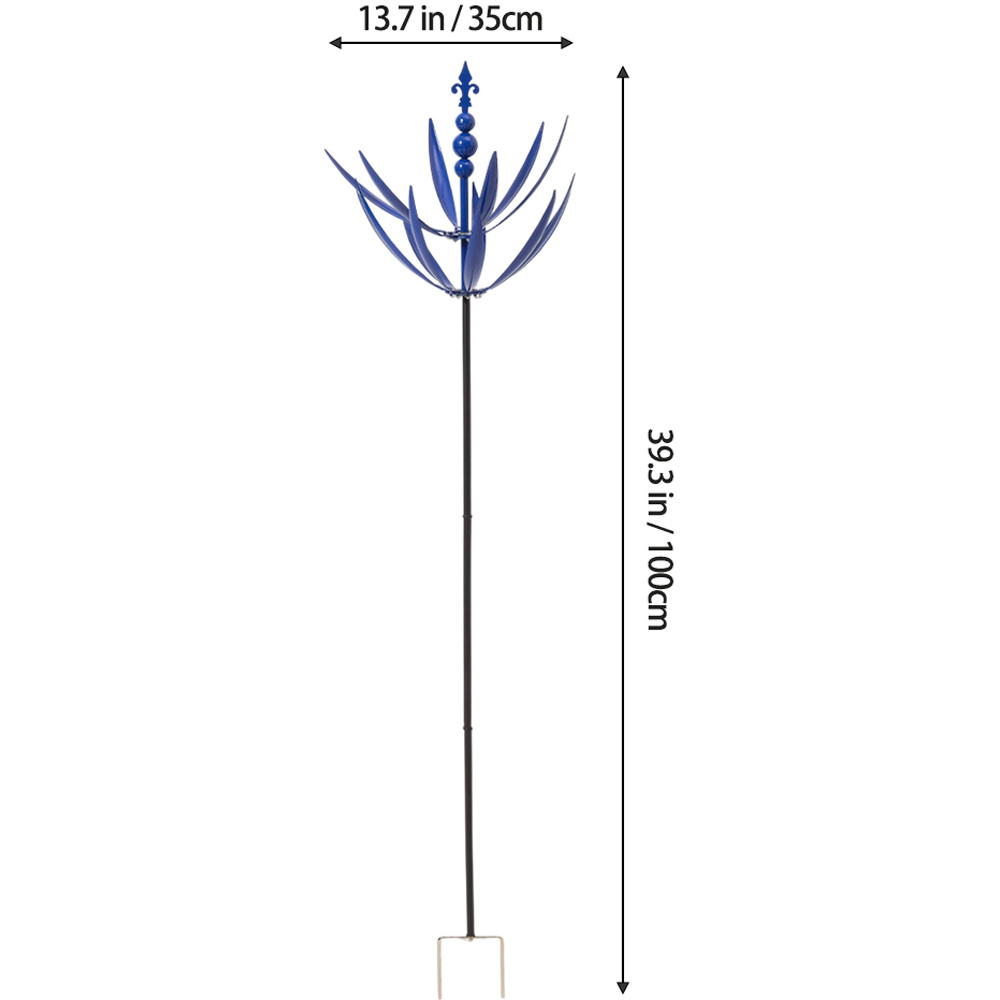 Living and Home Blue Metal Flower Wind Spinner with Double-Layer Petals Image 6