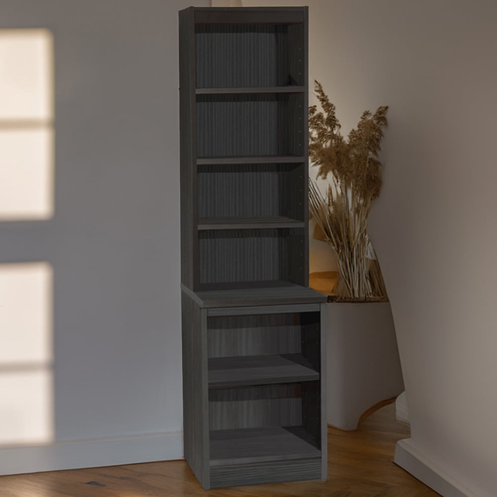 R White Cabinets 6 Shelf Black Desk Height Bookcase with Hutch Image 1