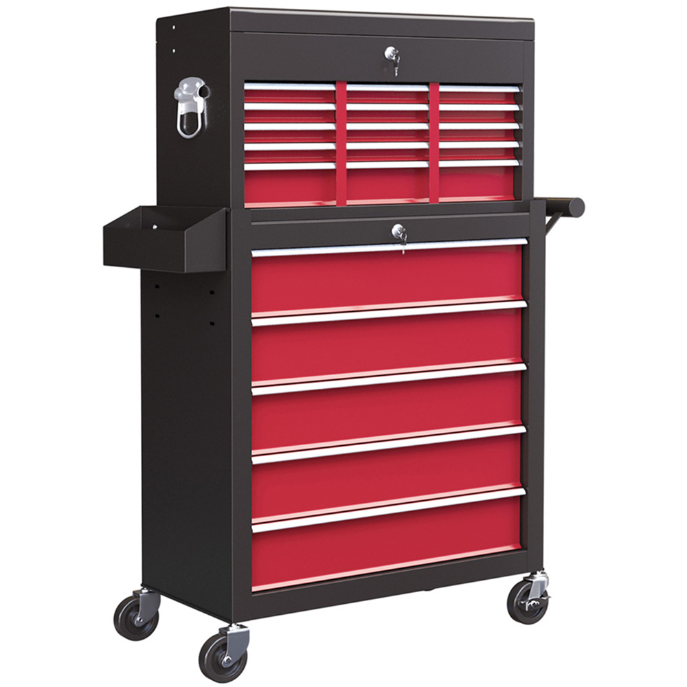 HOMCOM 14 Drawers Red Lockable Rolling Tool Chest Image 1