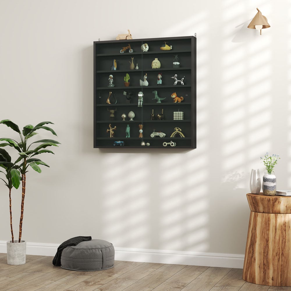 HOMCOM 7-Tier Glass Doors Black Wall Display Cabinet Image 4