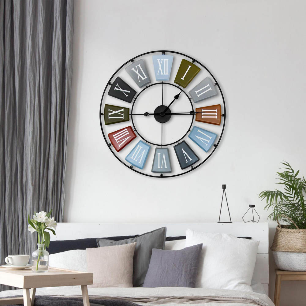 Walplus Earth Colours Skeleton Roman Numeral Round Wall Clock 68cm Image 2