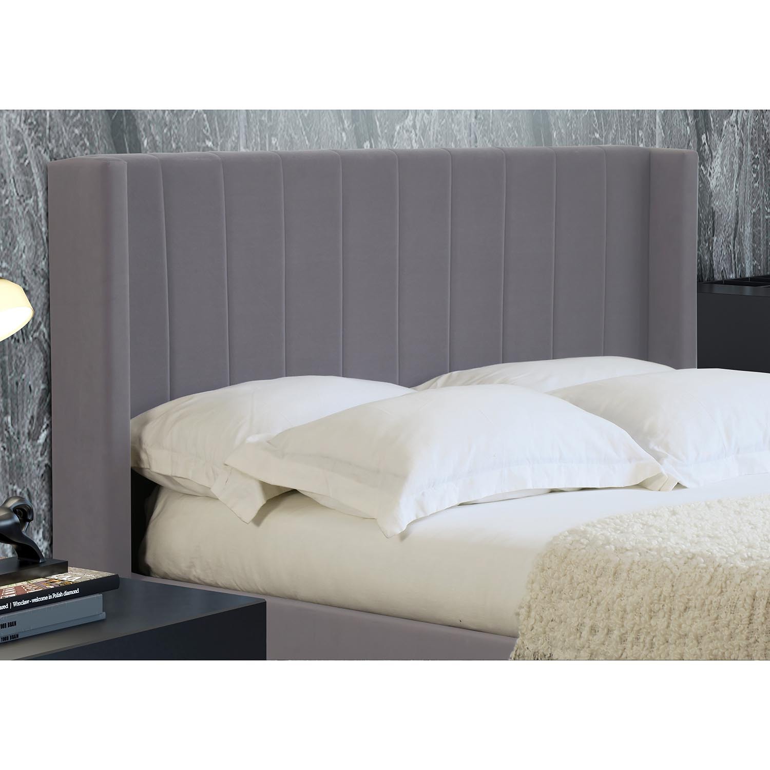 Maya Super King Grey Velvet Ottoman Storage Bed Frame Image 3