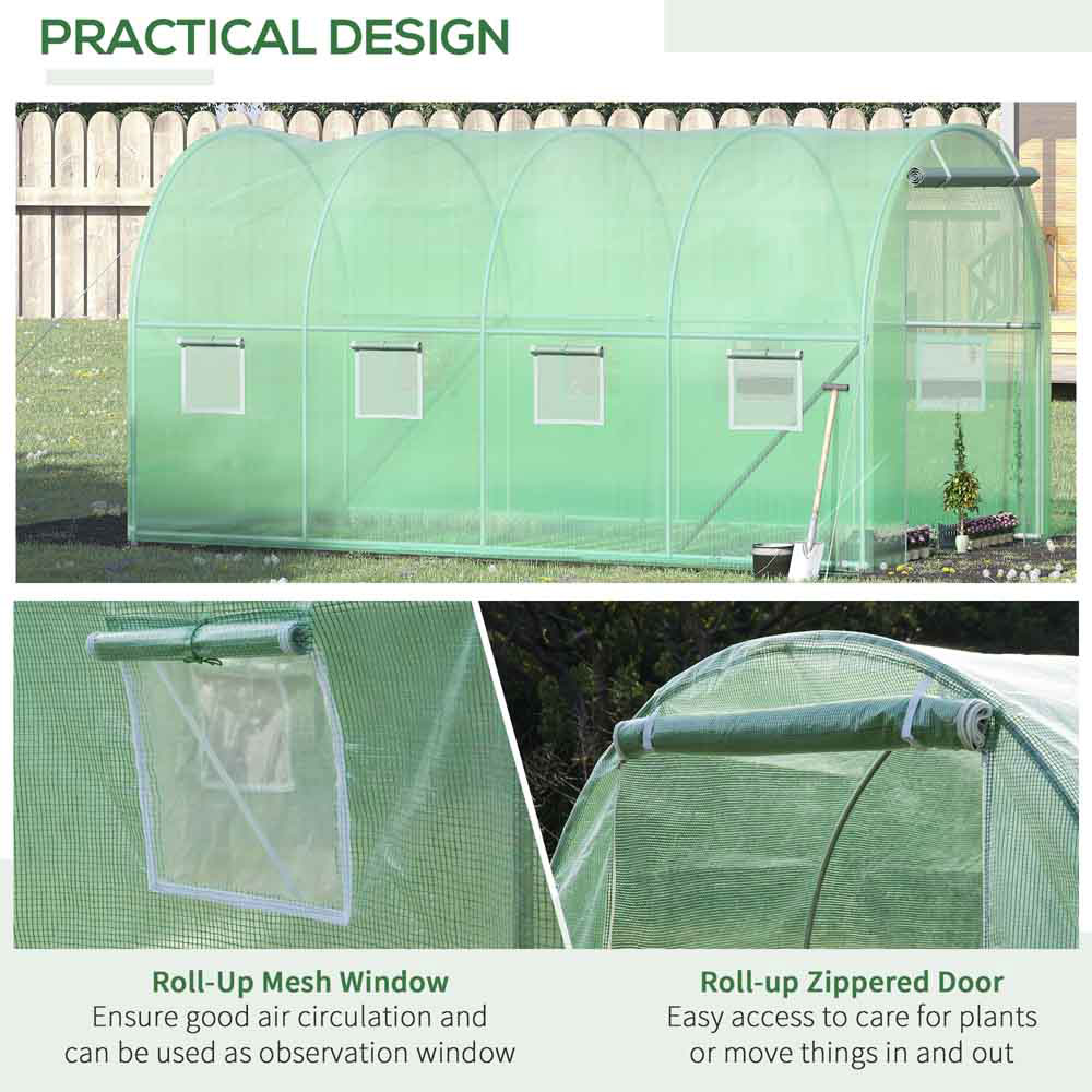 Outsunny Green PE 6.6 x 13ft Walk in Polytunnel Greenhouse Image 5