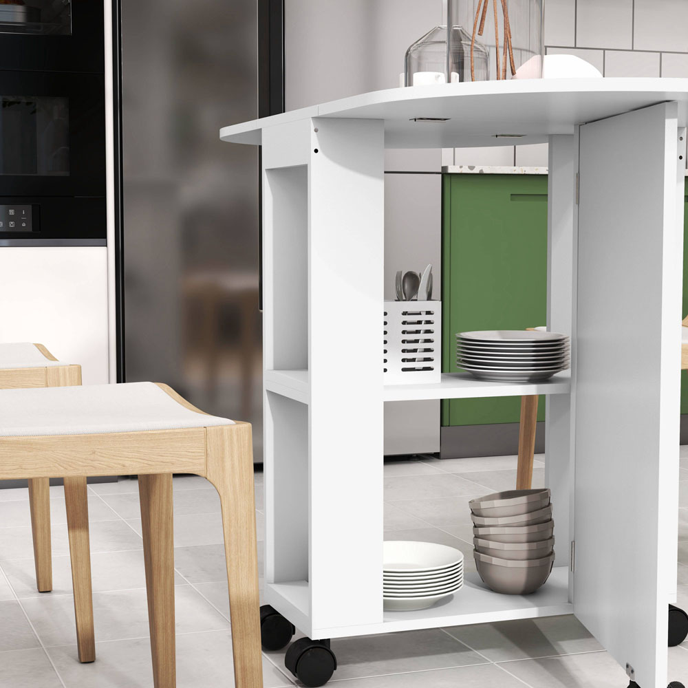 HOMCOM 4 Seater White Drop Leaf Dining Table with Storage Shelf Image 3