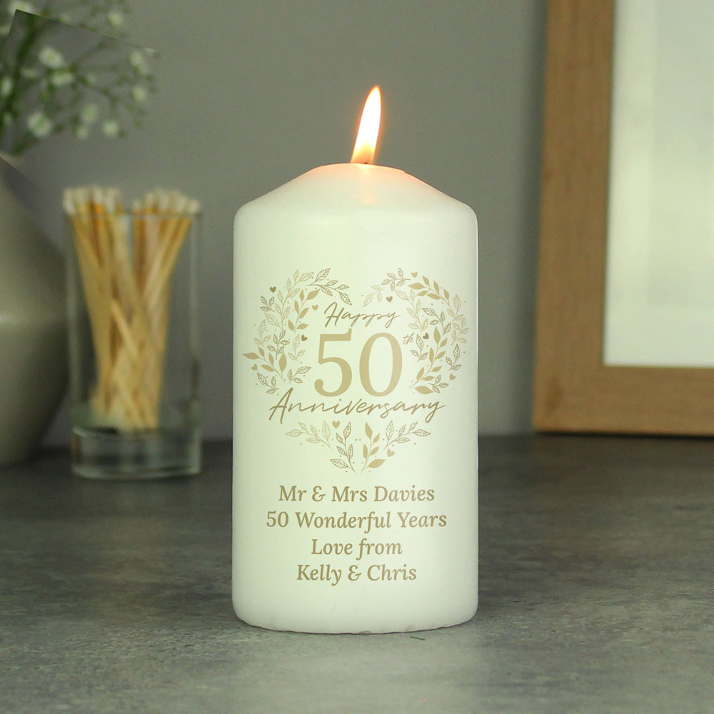 Personalised Memento Personalised 50th Golden Wedding Anniversary Pillar Candle Image 2