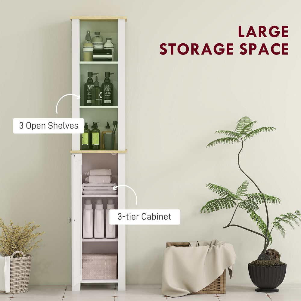 Kleankin Single Door 3 Shelf White Narrow Bathroom Storage Cabinet Image 4
