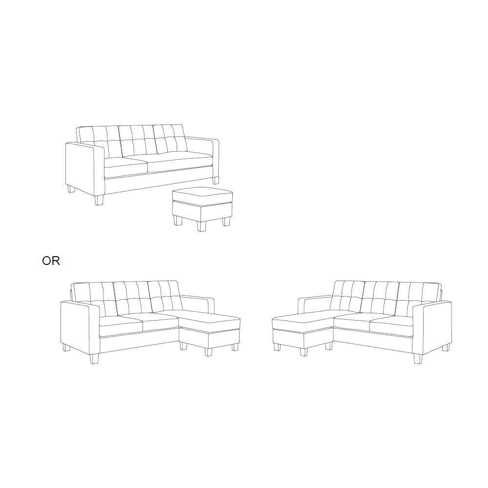 Portland 3 Seater Light Grey Fabric L Shape Reversible Corner Sofa with Ottoman Image 8