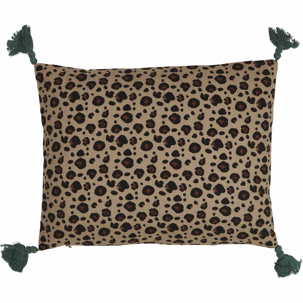 Wilko Leopard Skin Printed Tassle Cushion 43 x 33cm Image 1