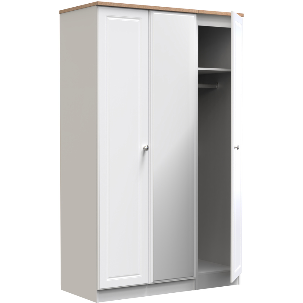 Crowndale Norfolk 3 Door White Ash and Bardolino Oak Mirror Wardrobe Image 7
