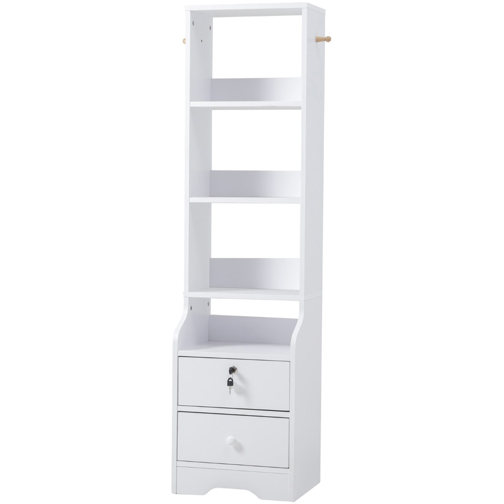Living and Home 2 Drawer 4 Shelf White Tall Bedside Table Image 2