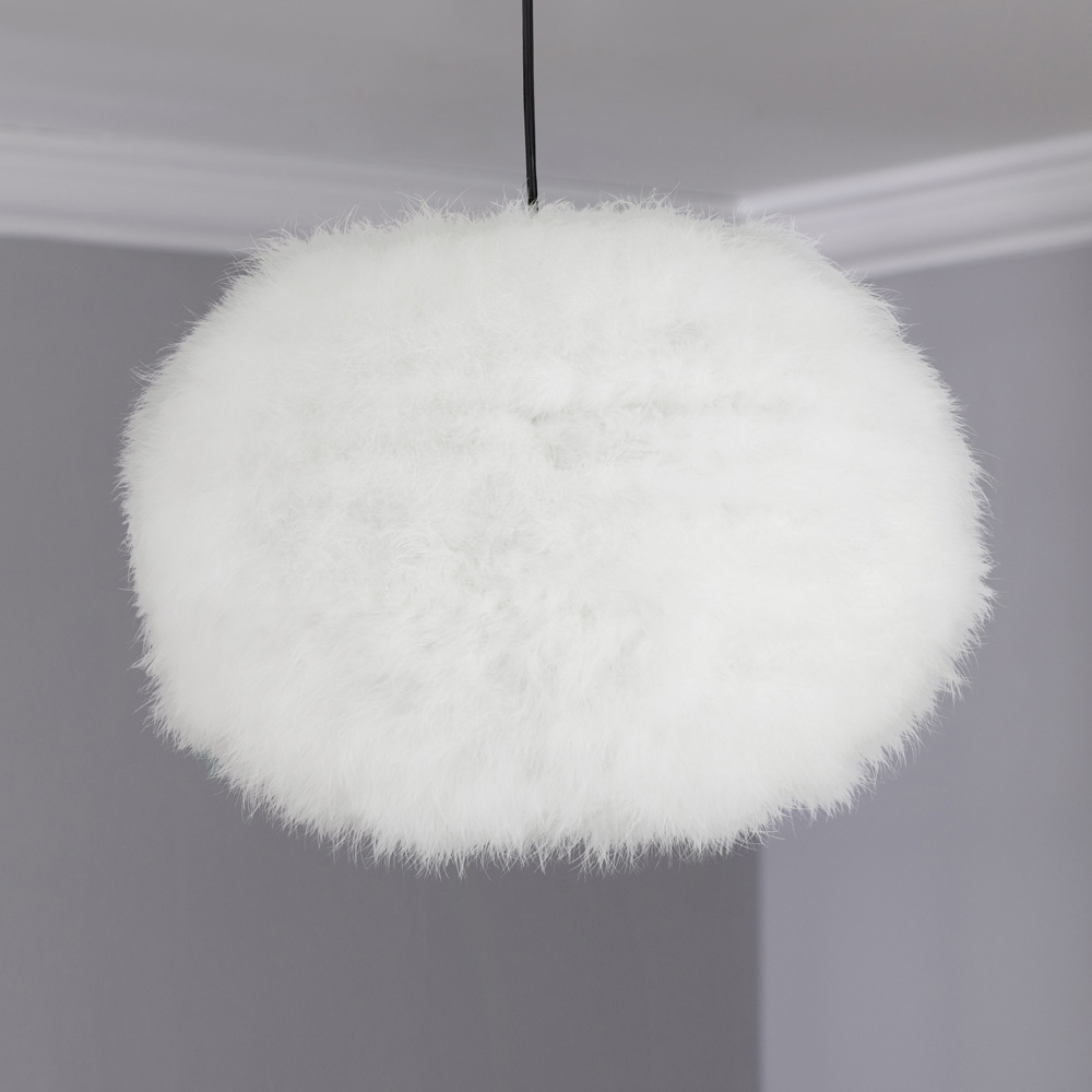 Wilko White Faux Feather Effect Large Pendant Shade Image 2