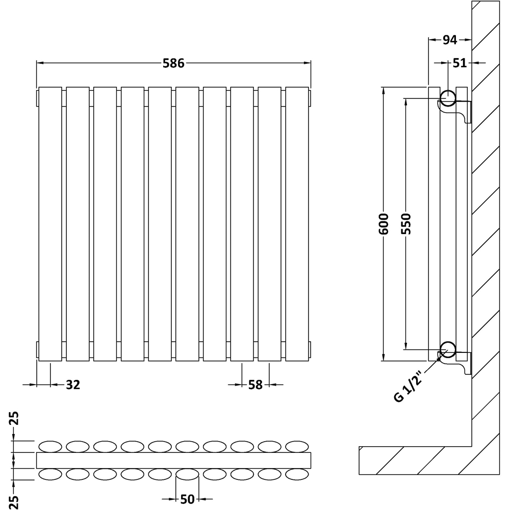 nuie Revive Anthracite Horizontal Double Panel Radiator 600 x 586mm Image 3