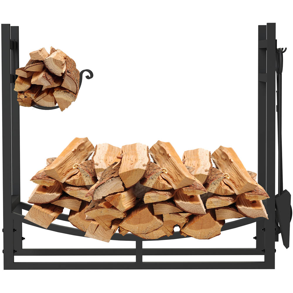 AMOS Black Large Firewood Stand Log Rack Holder With 4 Tools Image 4