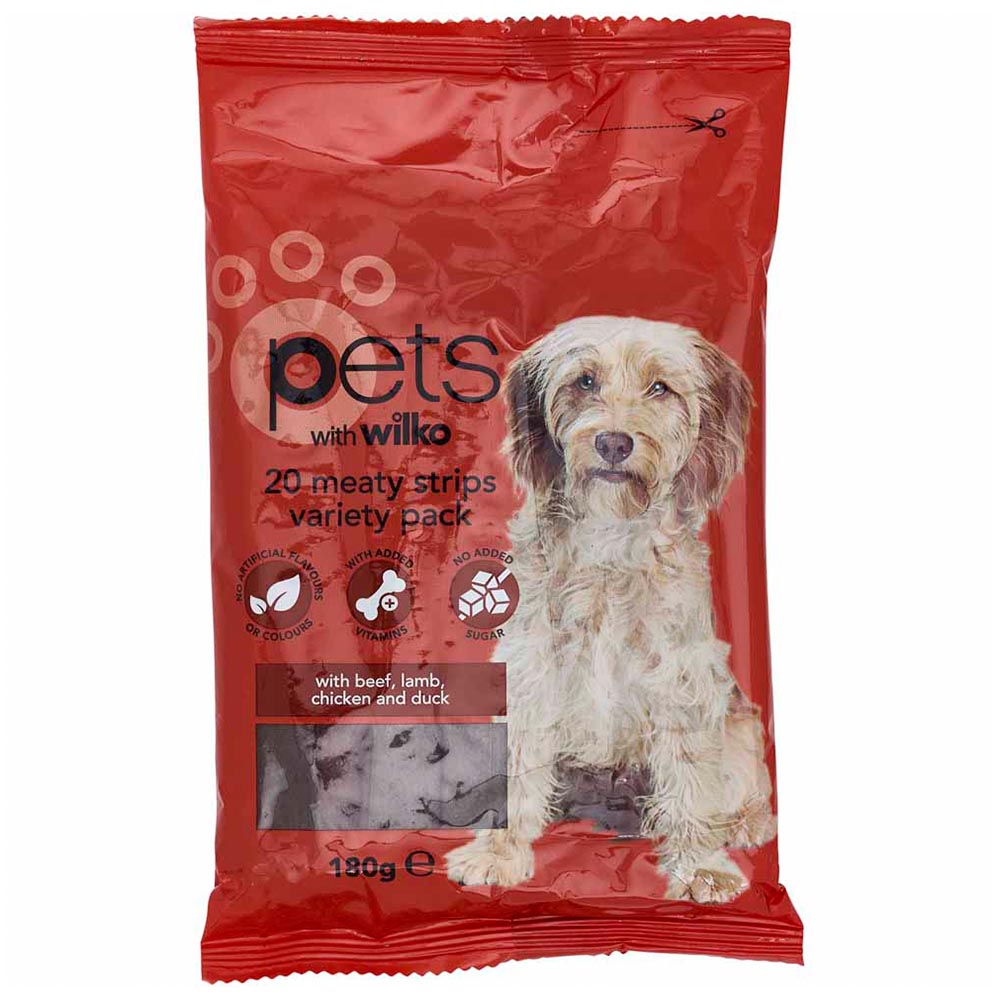 Wilko 20 Pack Mixed Chewy Strips Dog Treats 180g Image 1