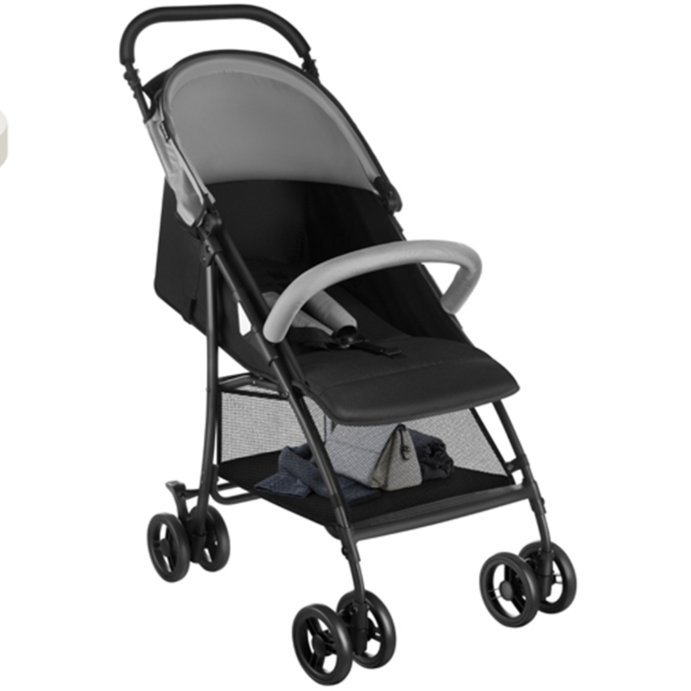 tectake Emma Black and Grey Foldable Pushchair with 5 Point Harness Canopy and Storage Image 1