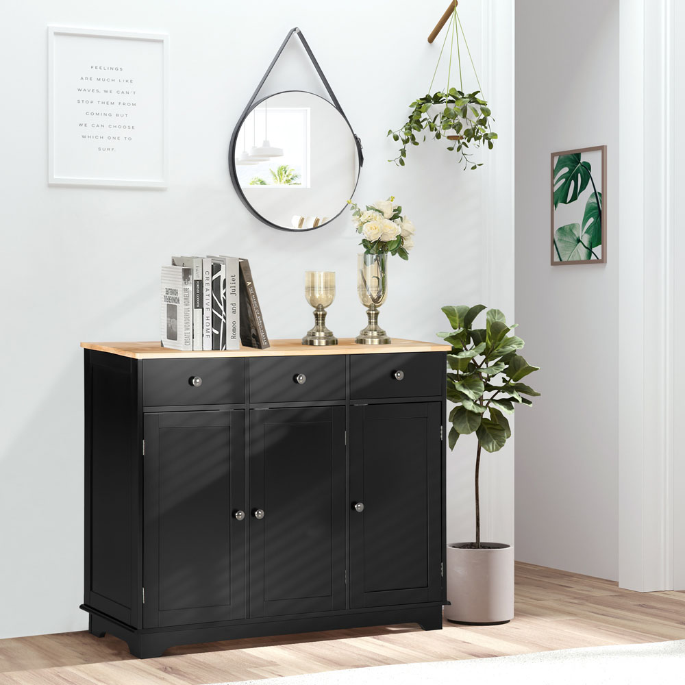 HOMCOM 3 Door 3 Drawer Black Sideboard Image 5
