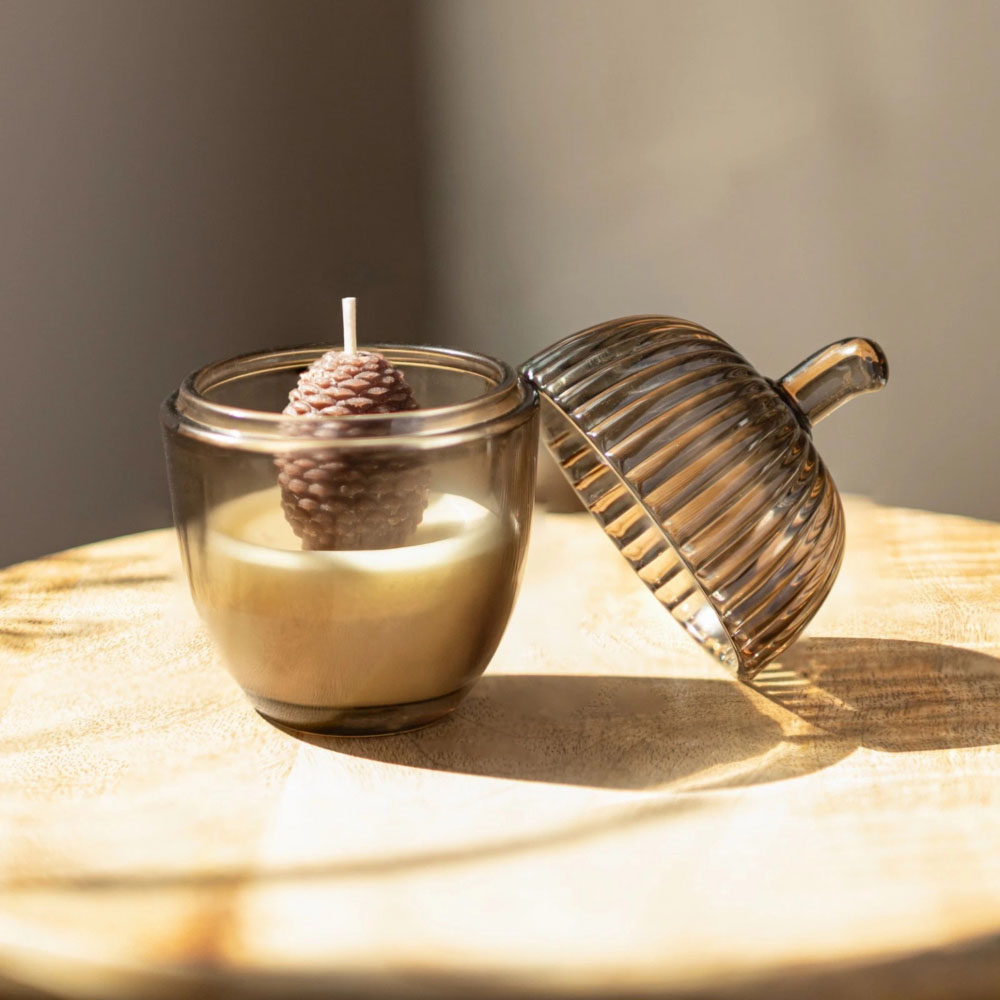 Garden Mile Brown Acorn Decorative Candle Set 2 Pack Image 3