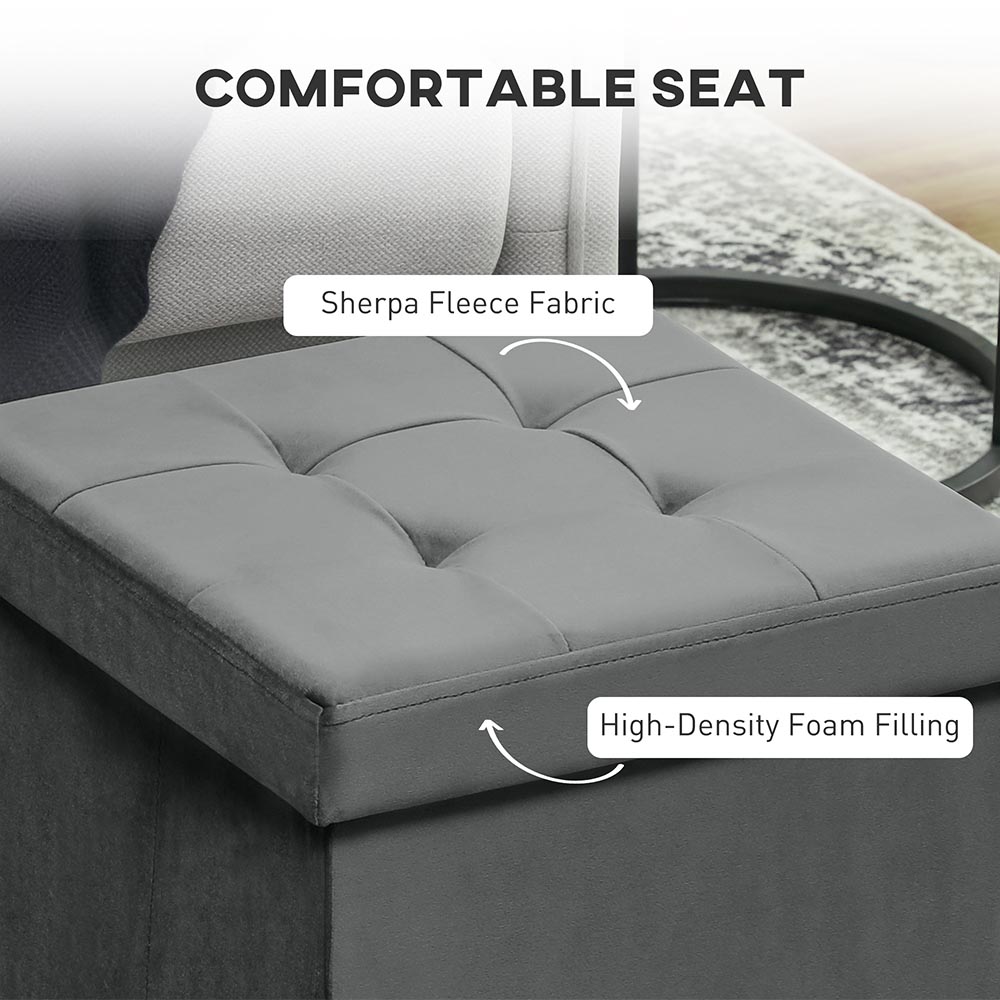 HOMCOM Grey Foldable Velvet Storage Ottoman Seat Image 7