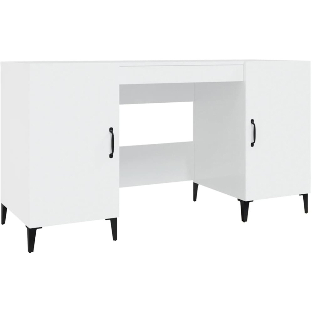 vidaXL 2 Door Computer Desk High Gloss White Image 2