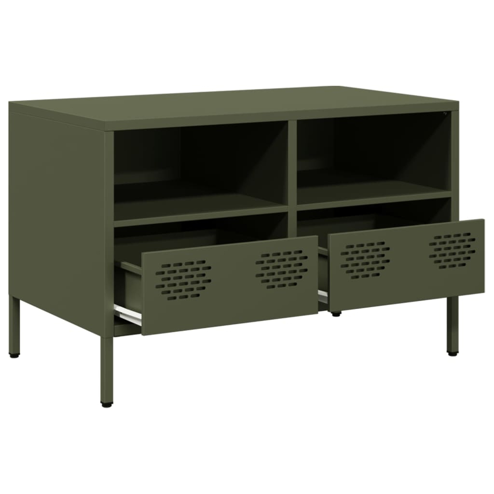 vidaXL 2 Drawer 2 Shelf Olive Green Steel Industrial Style TV Cabinet Image 4