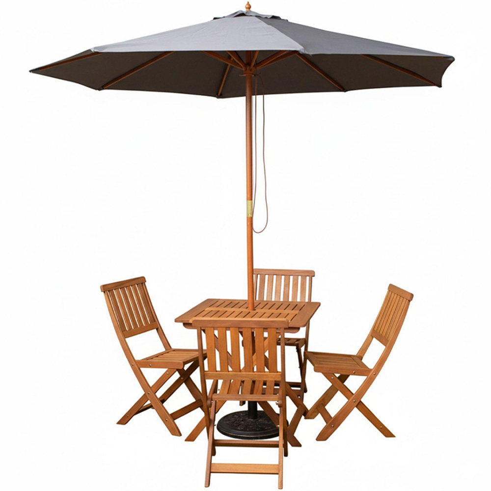 Samuel Alexander 4 Seater Wooden Square Foldable Dining Set with Grey Parasol and Base Image 2