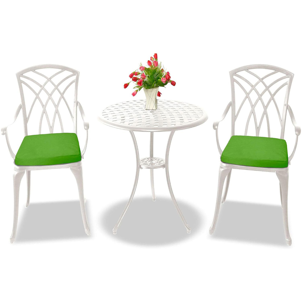 Centurion Oshowa 2 Seater White and Green Cast Aluminium Garden Bistro Set with Cushions Image 2