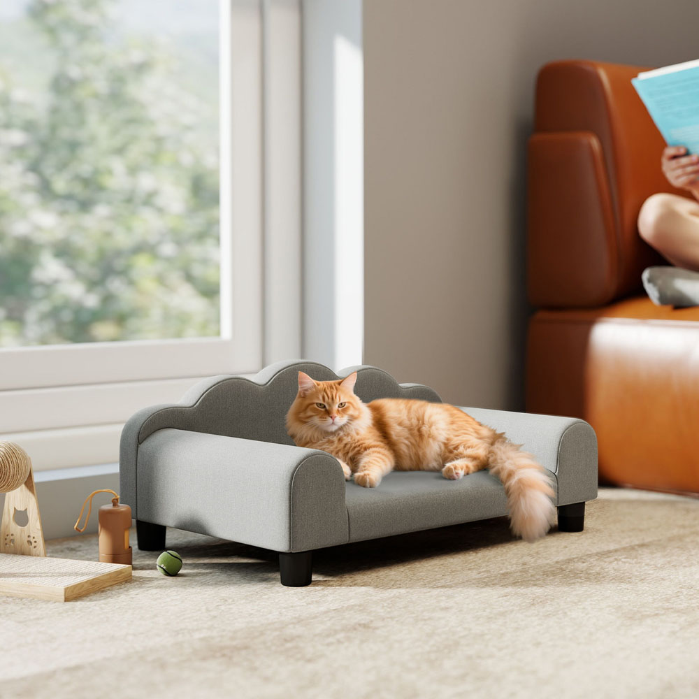 PawHut Grey Small Pet Sofa Bed with Backrest and Armrest Image 4