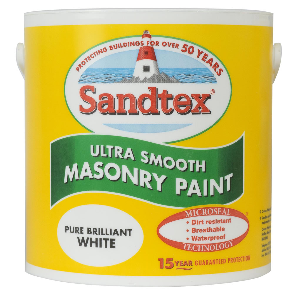 Sandtex Pure Brilliant White Ultra Smooth Masonry Paint 2.5L Image 1