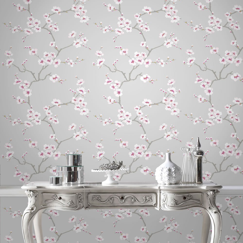 Fresco Apple Blossom Grey and Pink Wallpaper 51057 Image 3