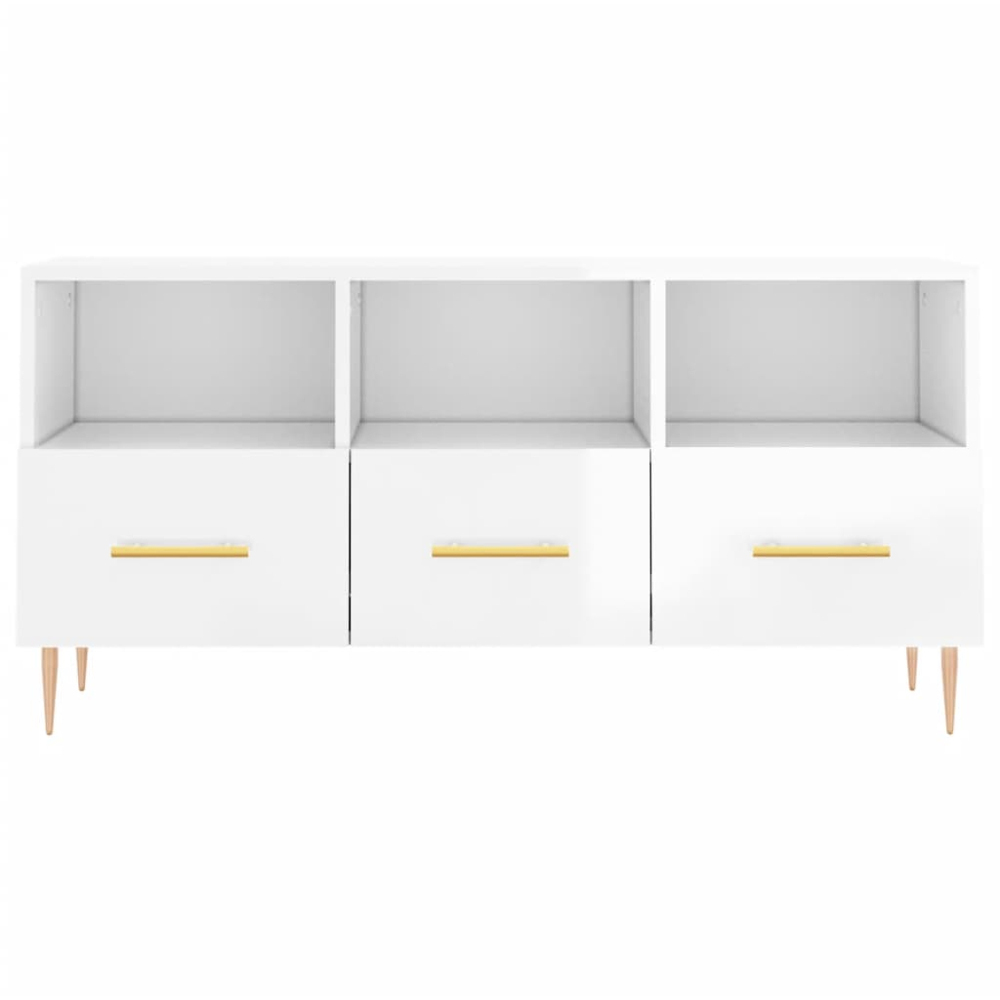 vidaXL 3 Drawer 3 Shelf High Gloss White TV Cabinet Image 5