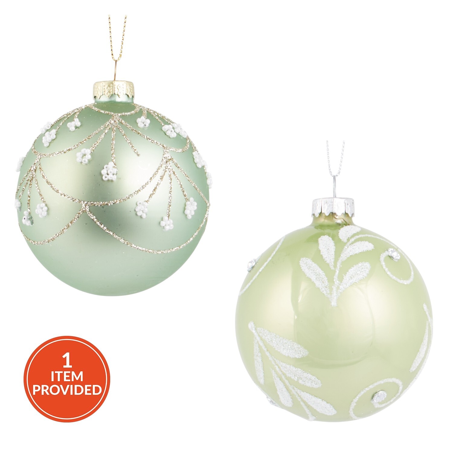 Sage Green Embellished Bauble Image 1