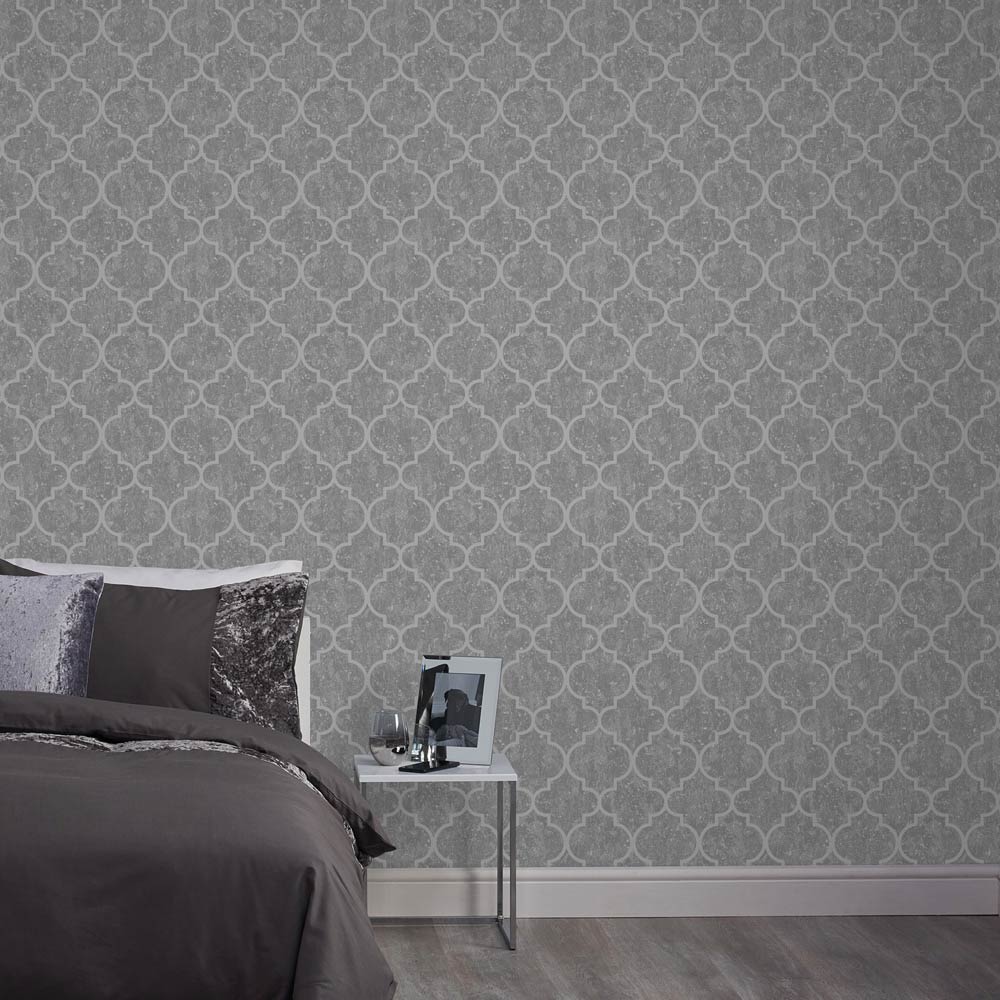 Superfresco Colours Milan Trellis Grey and Silver Wallpaper Image 3