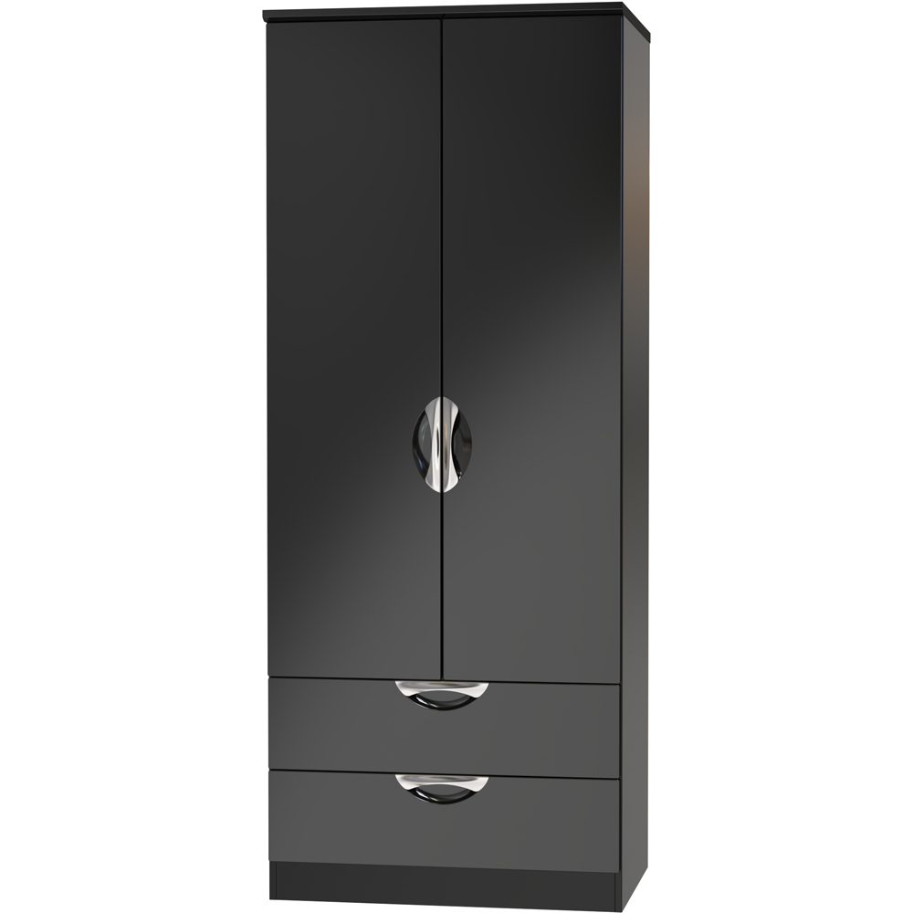 Crowndale Camden 2 Door 2 Drawer Black Gloss and Black Wardrobe Ready Assembled Image 2