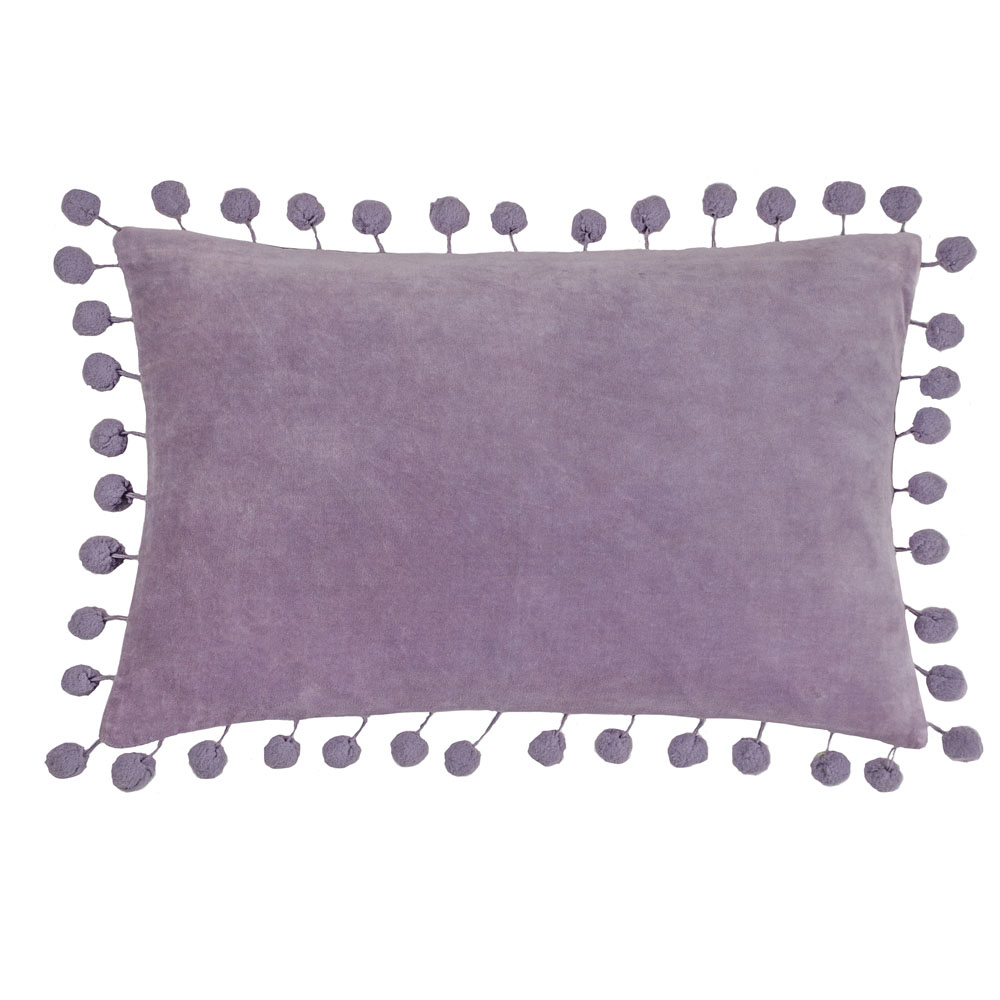 furn. Dora Lilac Velvet Pom Pom Cushion Image 1