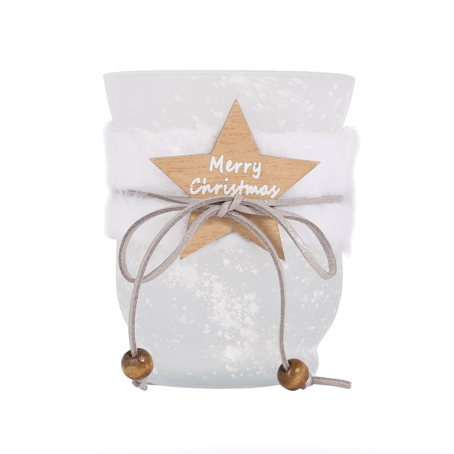 Frosted Glass Candle Holder with Faux Fur Image