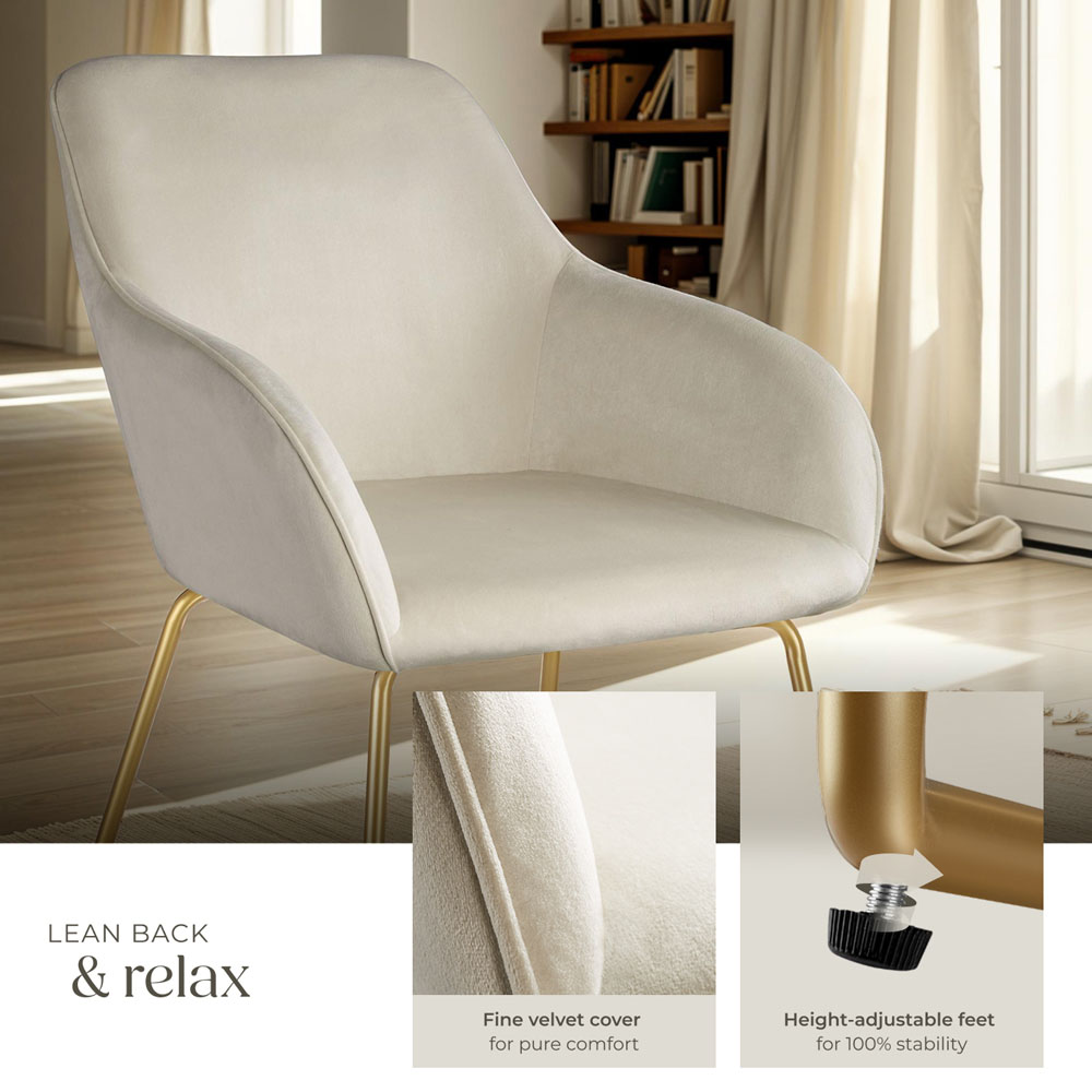 tectake Jeane Set of 6 Cream and Gold Velvet Look Dining Chair Image 5