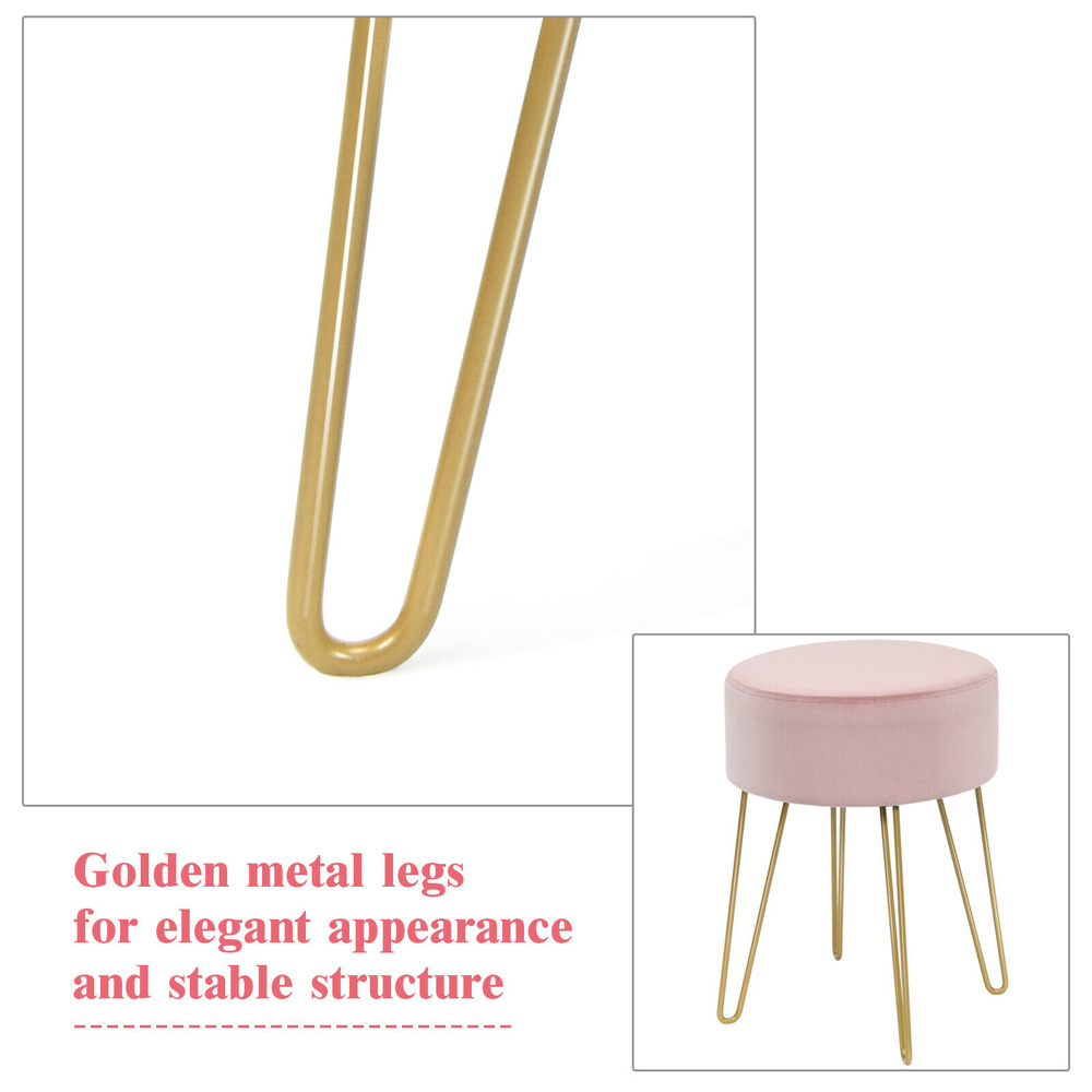 Costway Pink Velvet Round Footstool Image 8