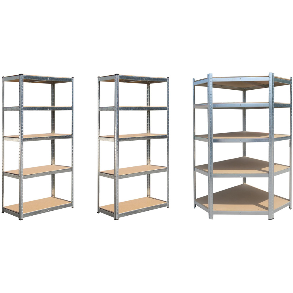 Hilka Tools 5 Shelf Boltless Corner Shelving Unit Set of 3 Image 1