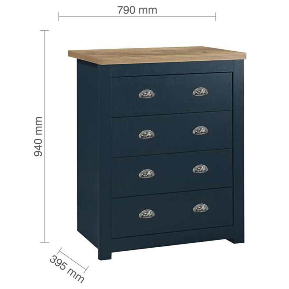 Highgate 4 Drawer Navy and Oak Chest of Drawers Image 7