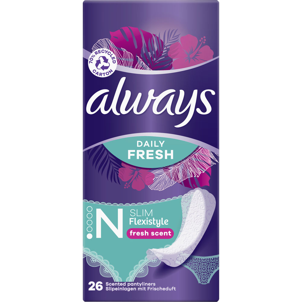 Always Daily Fresh Scent Slim Flexistyle Normal Panty Liners 26 Pack Image 1