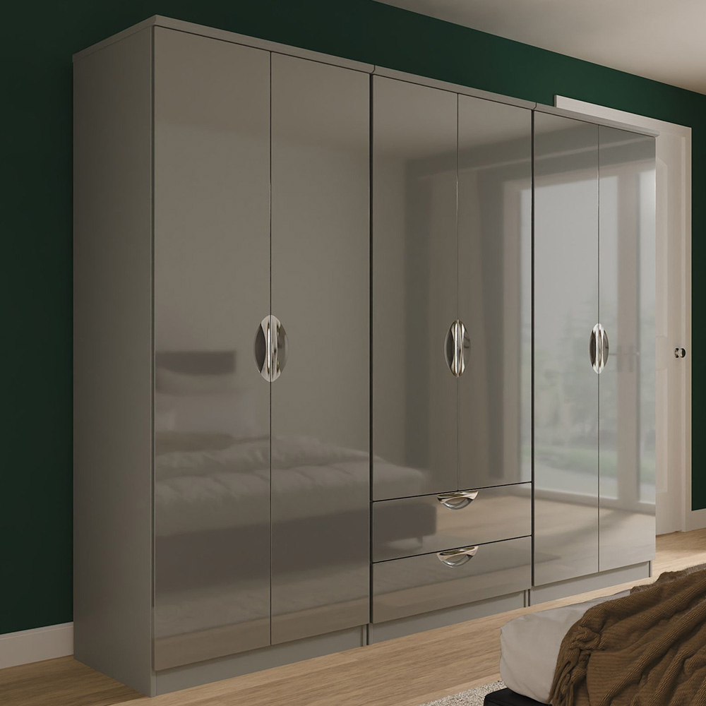Crowndale Camden 6 Door 2 Drawer Grey Gloss and Dusk Grey Wardrobe Ready Assembled Image 1