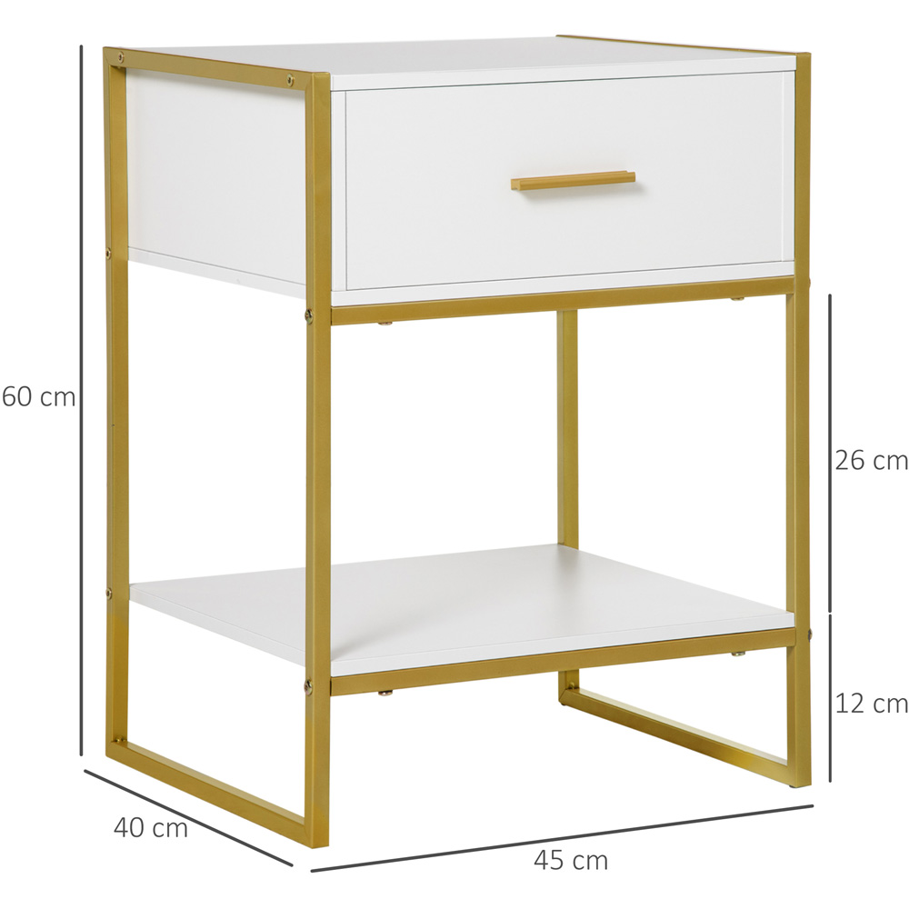 Portland Single Drawer and Shelf White and Gold Bedside Table Image 7