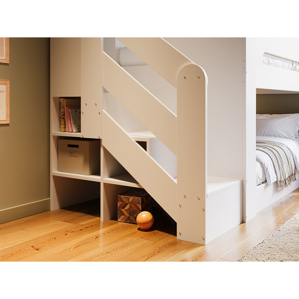 Flair Zeno White Low Bunk Bed with Staircase and Storage Image 3