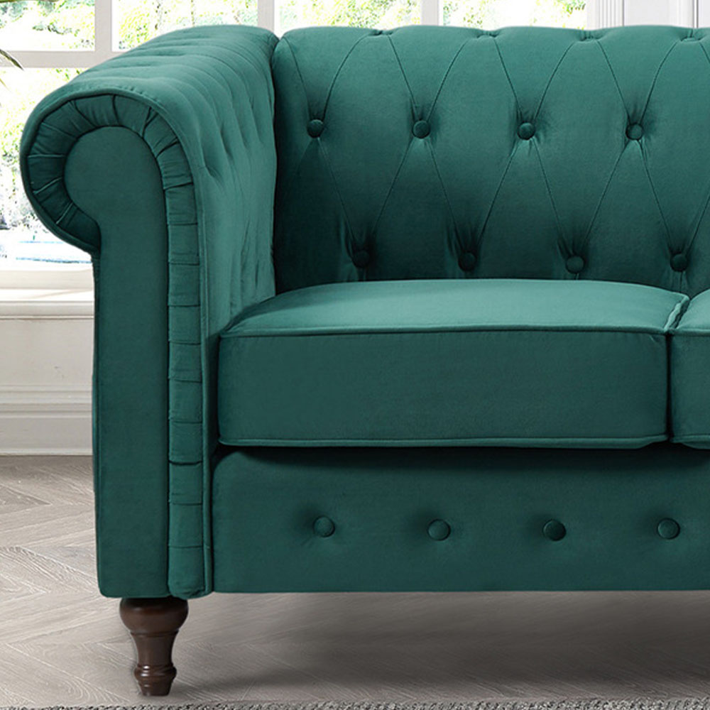 Pelham 3 Seater Green Velvet Sofa Image 2