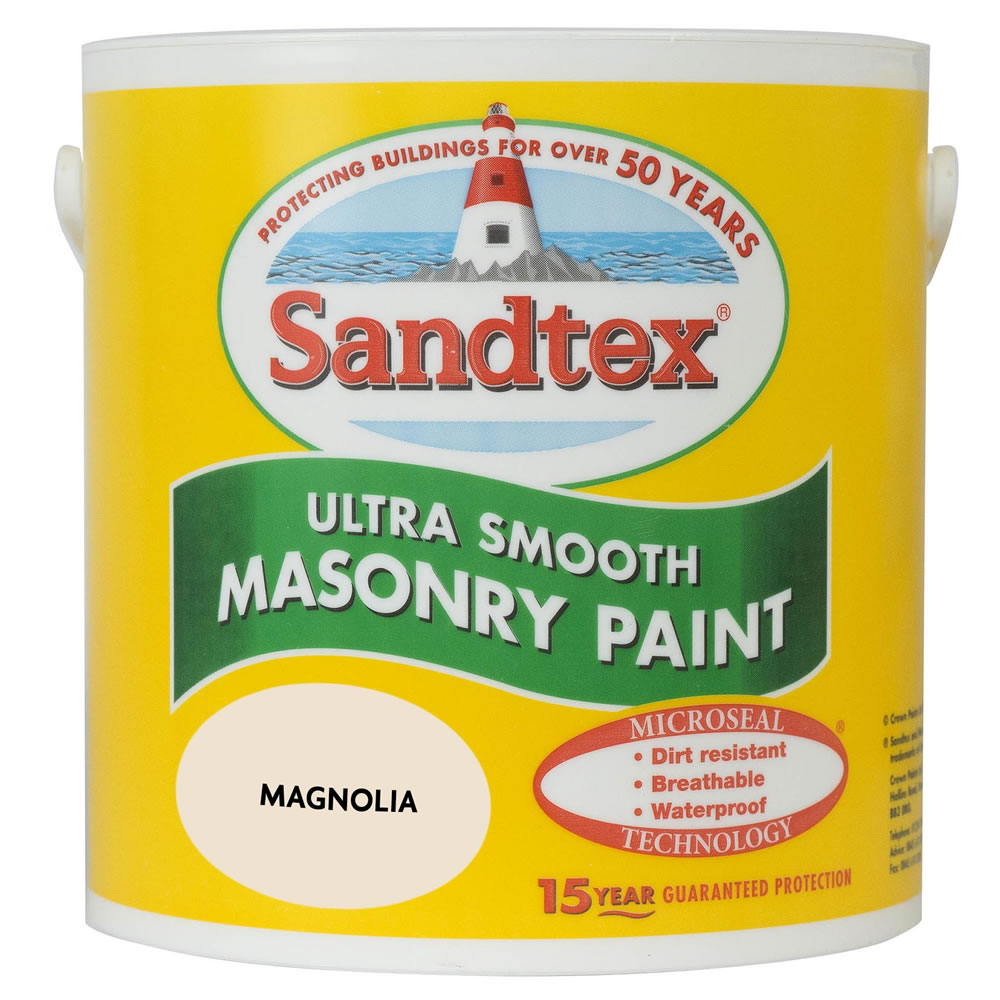 Sandtex Ultra Smooth Masonry Paint Magnolia 2.5L Image 1