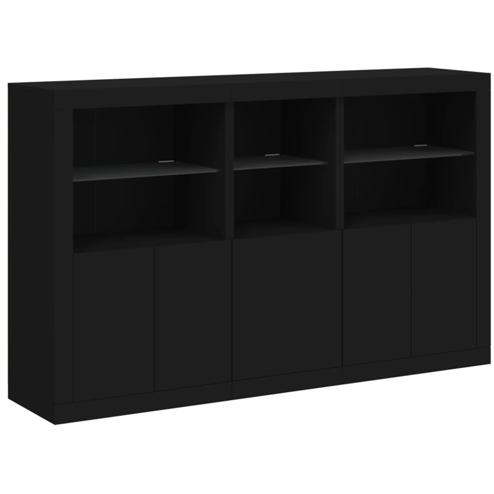 vidaXL 5 Door 6 Shelf Black Wooden Sideboard with LED Lights Image 2