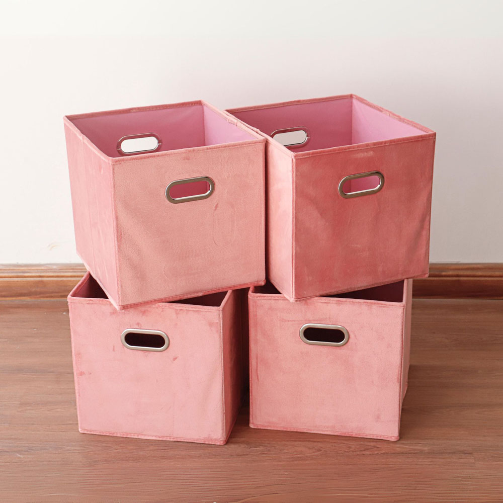 Home Source Blush Pink Fabric Large Storage Box 4 Pack Image 3