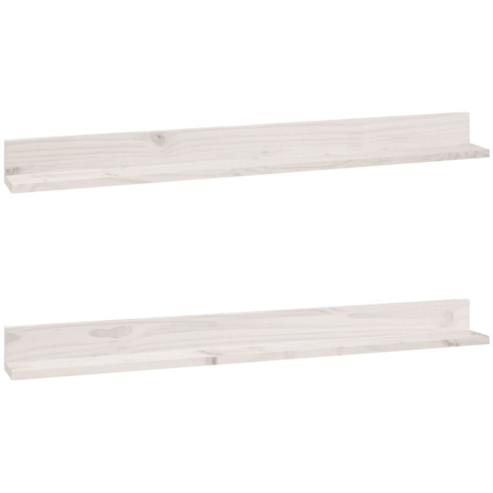 vidaXL 110cm Set of 2 White Solid Pine Wood Floating Wall Shelf Image 1