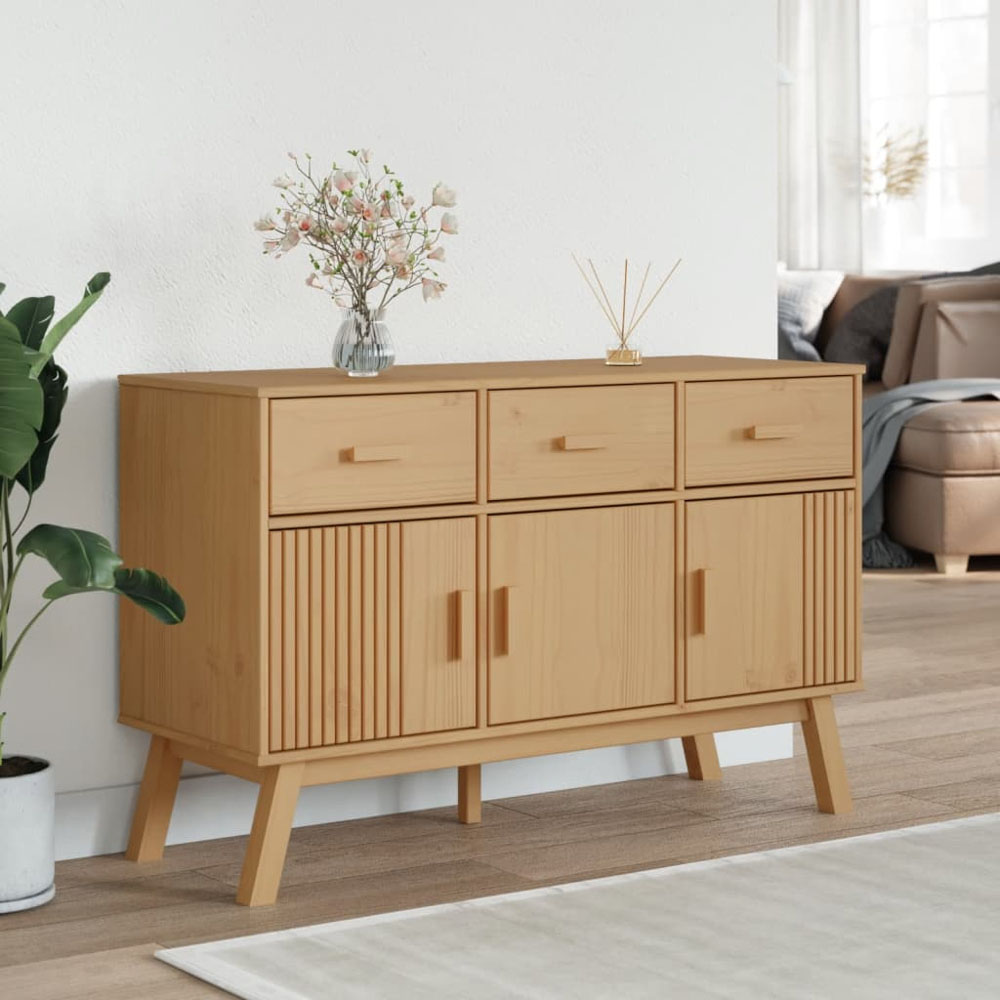 vidaXL Olden 3 Door 3 Drawer Brown Solid Pine Wood Sideboard Image 3