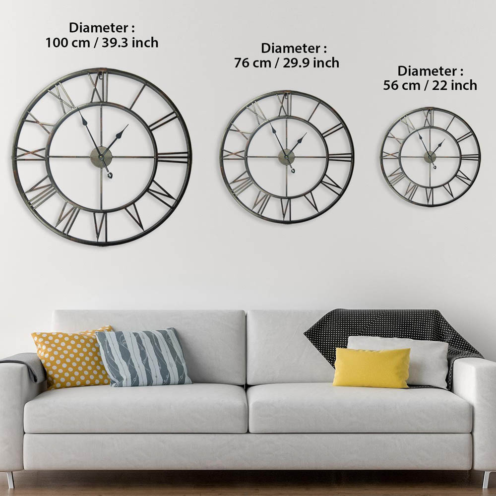 Walplus Black Roman Numeral Round Wall Clock 76cm Set of 2 Image 8